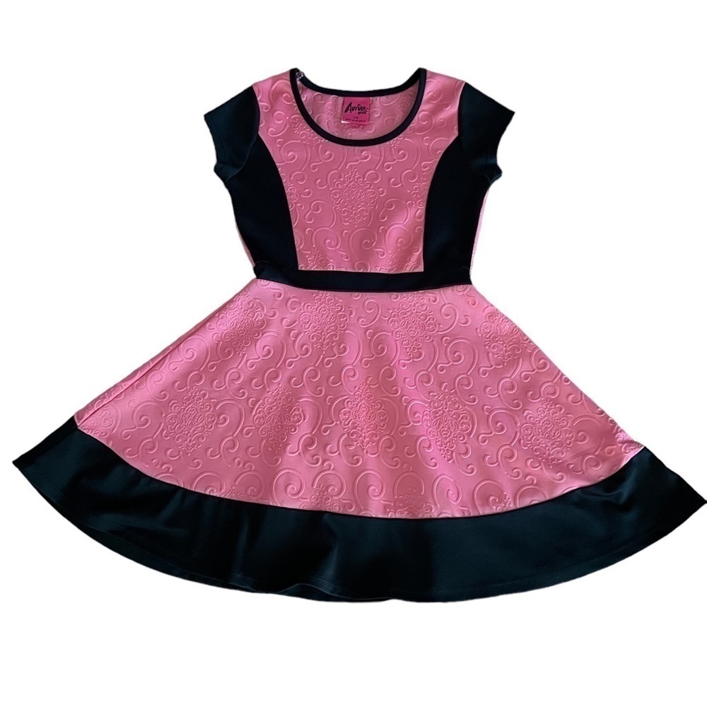 AVIVA GIRLS CUTE ORANGE AND BLACK SKATER STYLE DRESS SIZE 7/8
